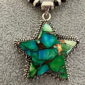 ❤️ Green Dahlia Kingman Turquoise Decorative Star 925 Statement Pendant 15.1 Gm